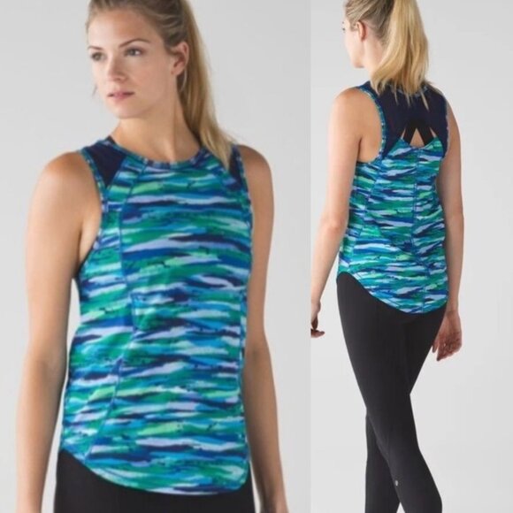 Lululemon athletica Sculpt Tank Mesh Cutout Back Seven Wonders Multi/Hero Blue 4 - Picture 1 of 6